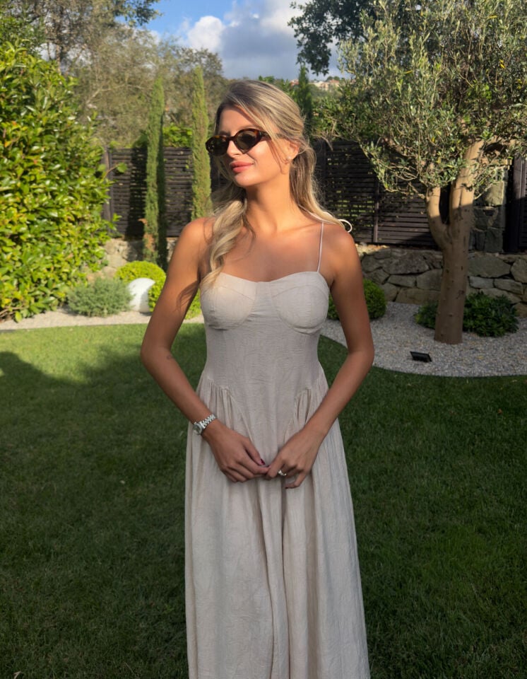 Nicole Elbise – Korseli Ince Askılı midi Elbise